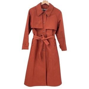 Women's Vintage 1970s Trench Coat Belted Flannel Lined Rust Orange | Size M/L